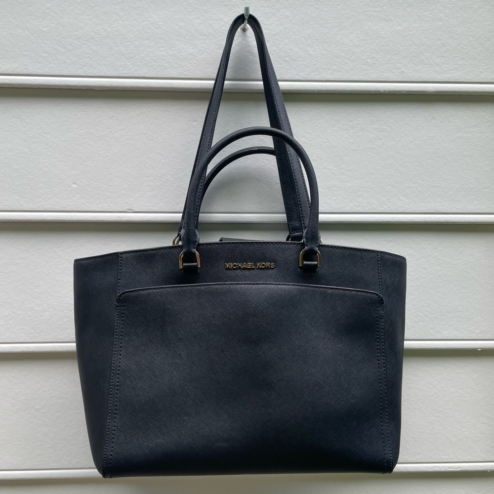 Michael Kors Emmy Double Handle Saffiano Black Leather Tote - Picture 2 of 16